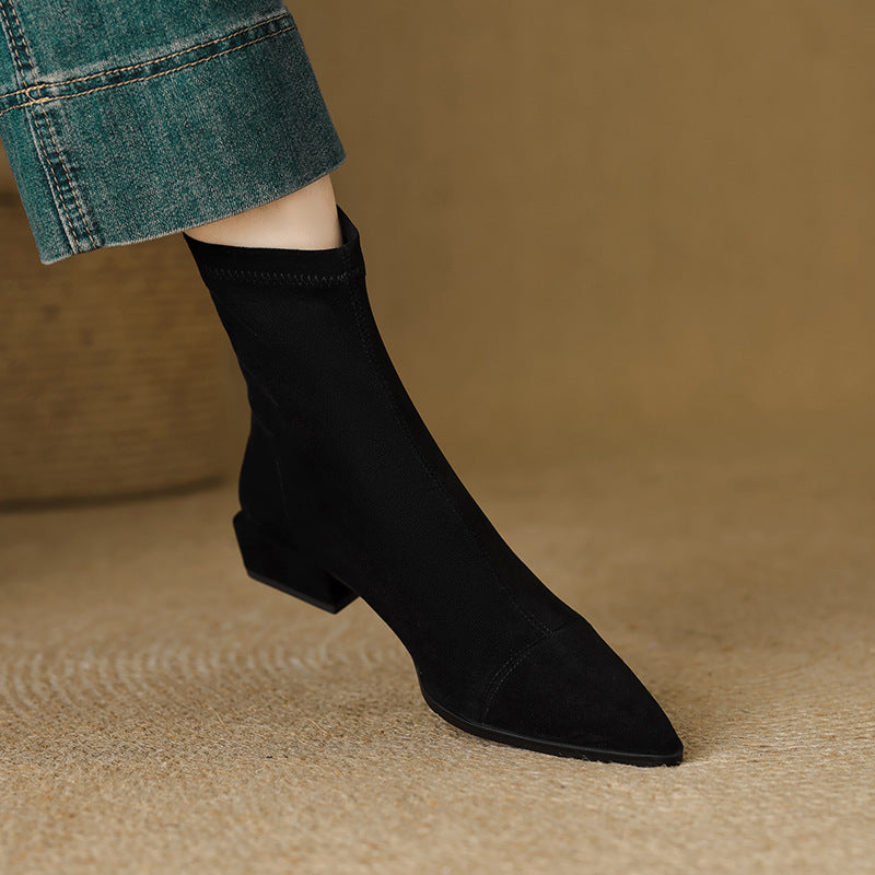 Rosgrove | Women - Pointed Toe Block Heel Ankle Boots - Fitted Style
