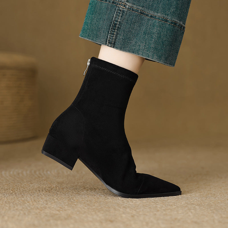 Rosgrove | Women - Pointed Toe Block Heel Ankle Boots - Fitted Style