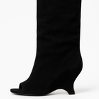 Rosgrove | Women - Knee-High Peep Toe Wedge Boots - Slouchy Style