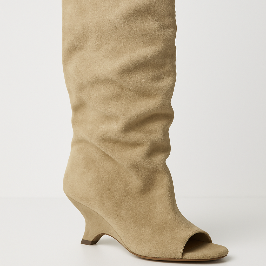 Rosgrove | Women - Knee-High Peep Toe Wedge Boots - Slouchy Style