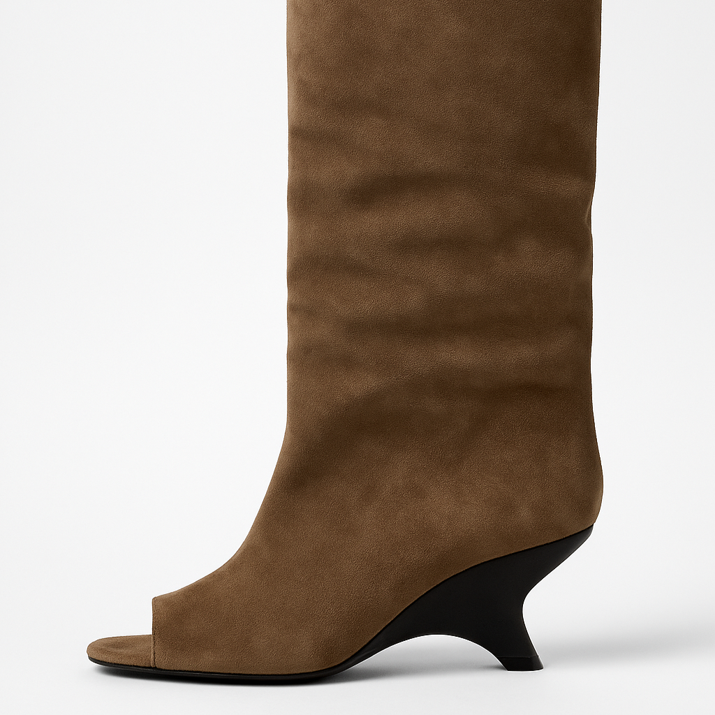 Rosgrove | Women - Knee-High Peep Toe Wedge Boots - Slouchy Style