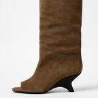 Rosgrove | Women - Knee-High Peep Toe Wedge Boots - Slouchy Style
