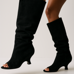 Rosgrove | Women - Knee-High Peep Toe Wedge Boots - Slouchy Style